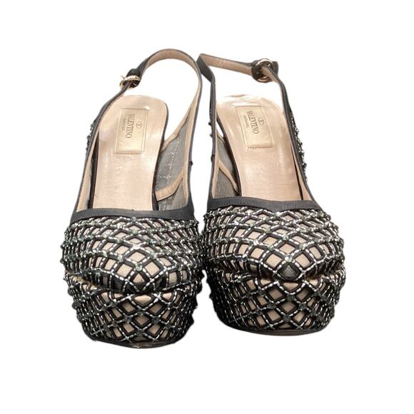 Gorgeous Valentino Black Satin With Leather And Crystals S.9 Platform Stilettos - Picture 1 of 5